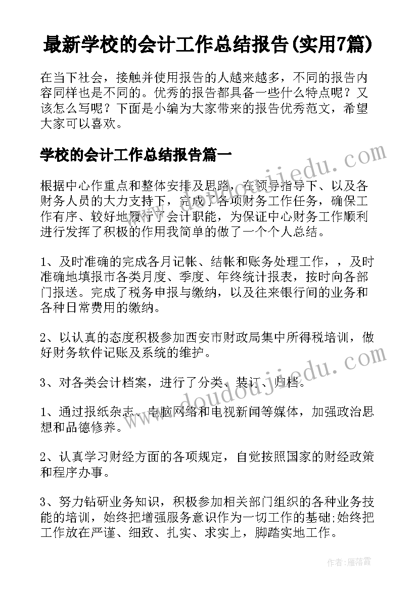 最新学校的会计工作总结报告(实用7篇)