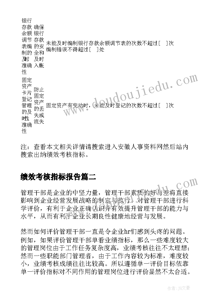 最新绩效考核指标报告(优秀10篇)