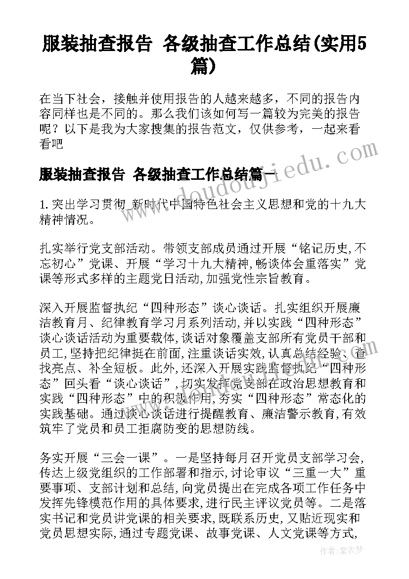 服装抽查报告 各级抽查工作总结(实用5篇)