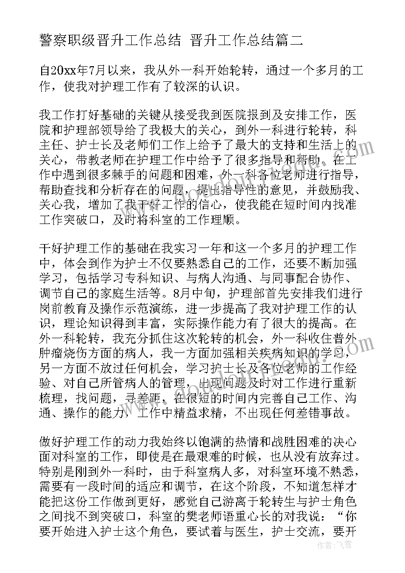 警察职级晋升工作总结 晋升工作总结(汇总7篇)