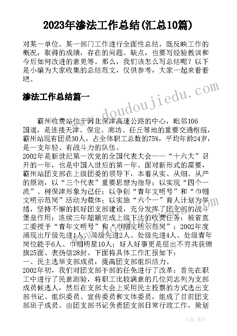 2023年渗法工作总结(汇总10篇)