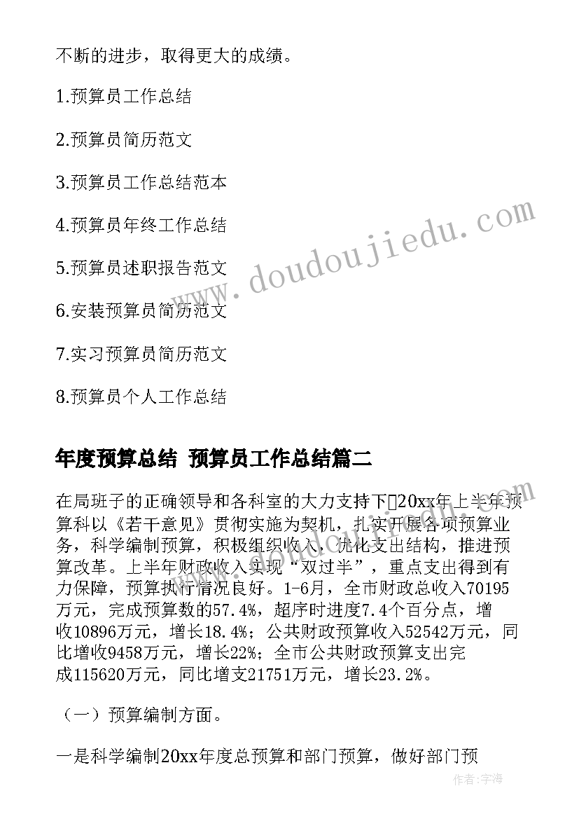 2023年年度预算总结 预算员工作总结(汇总6篇)