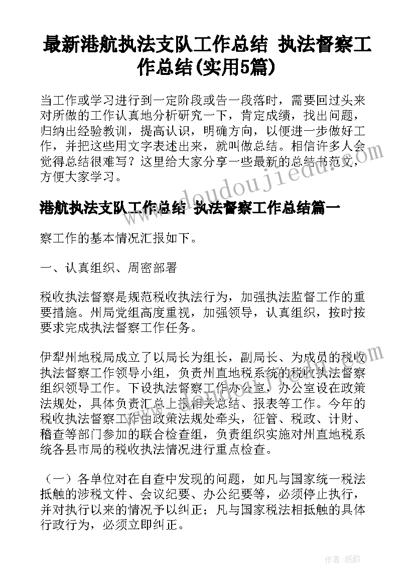 最新港航执法支队工作总结 执法督察工作总结(实用5篇)