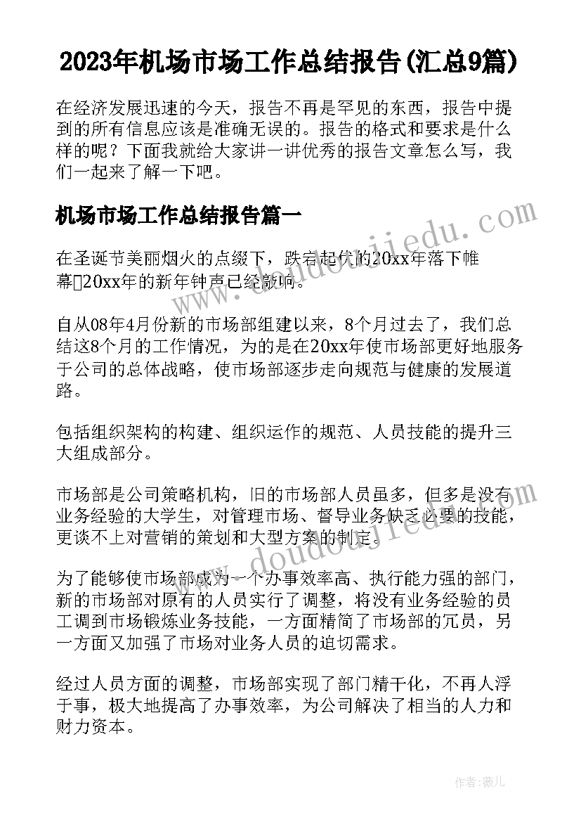 2023年机场市场工作总结报告(汇总9篇)