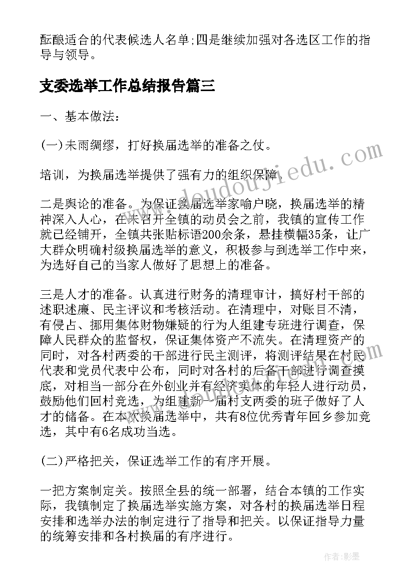 2023年支委选举工作总结报告(优秀6篇)