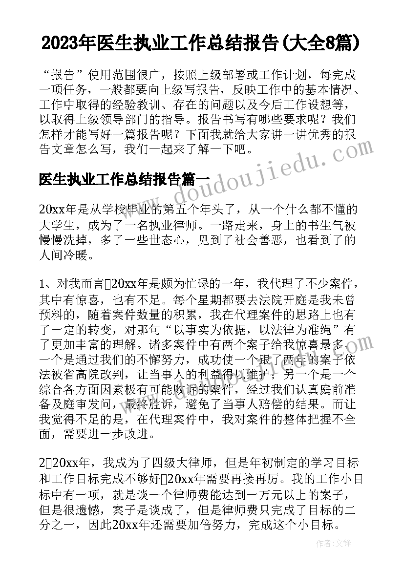 2023年医生执业工作总结报告(大全8篇)