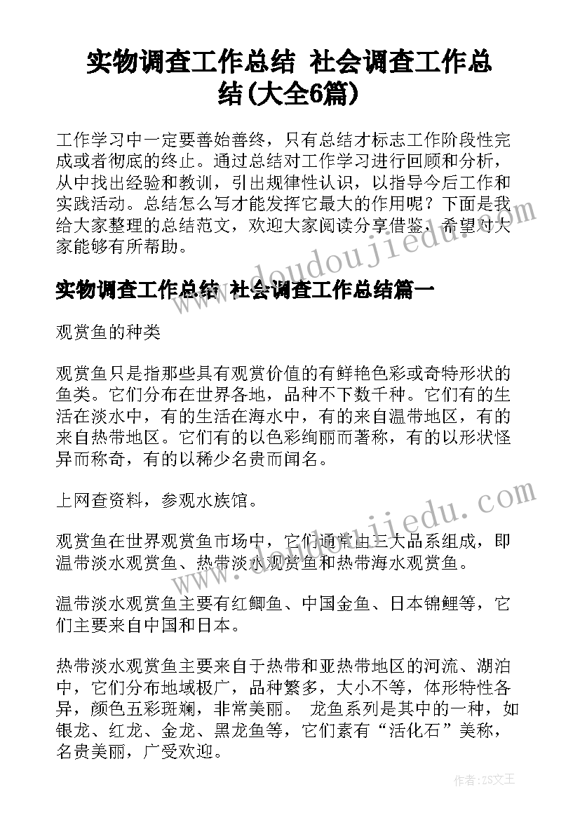 实物调查工作总结 社会调查工作总结(大全6篇)