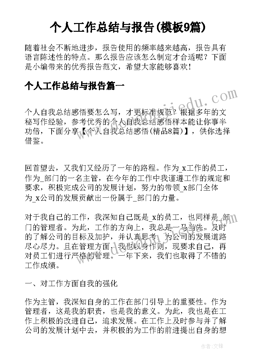 个人工作总结与报告(模板9篇)