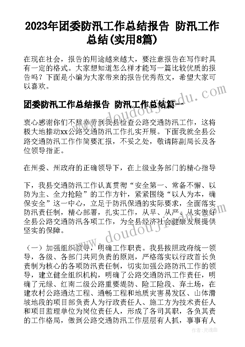 2023年团委防汛工作总结报告 防汛工作总结(实用8篇)