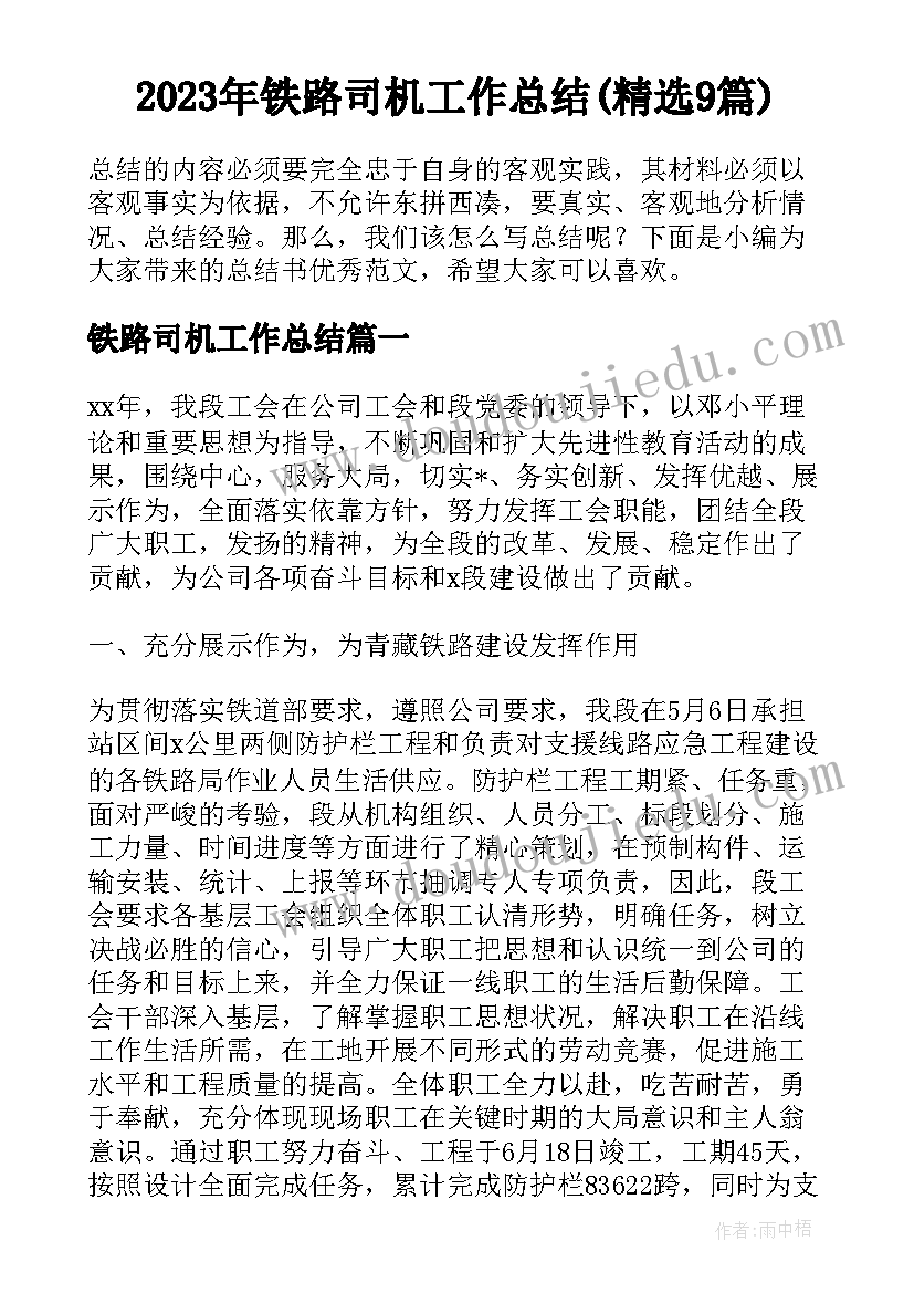 2023年铁路司机工作总结(精选9篇)