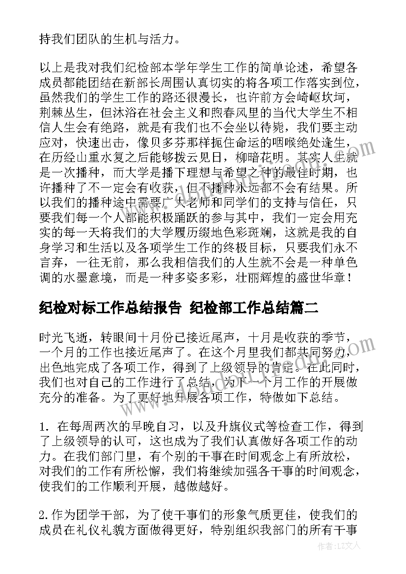 纪检对标工作总结报告 纪检部工作总结(优秀8篇)