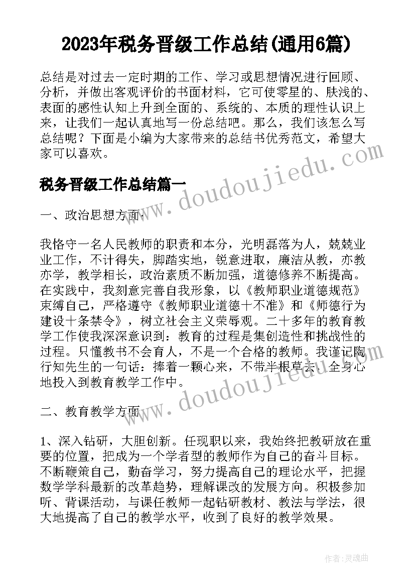 2023年税务晋级工作总结(通用6篇)