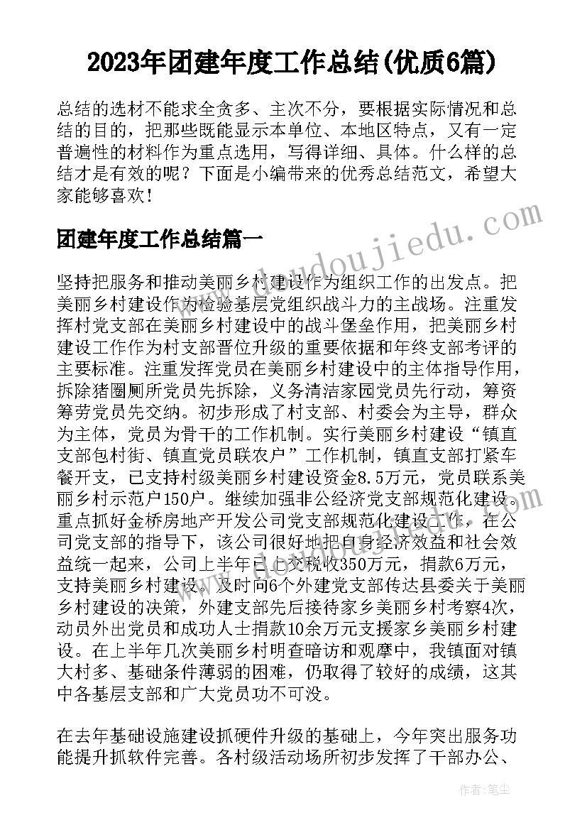 2023年团建年度工作总结(优质6篇)