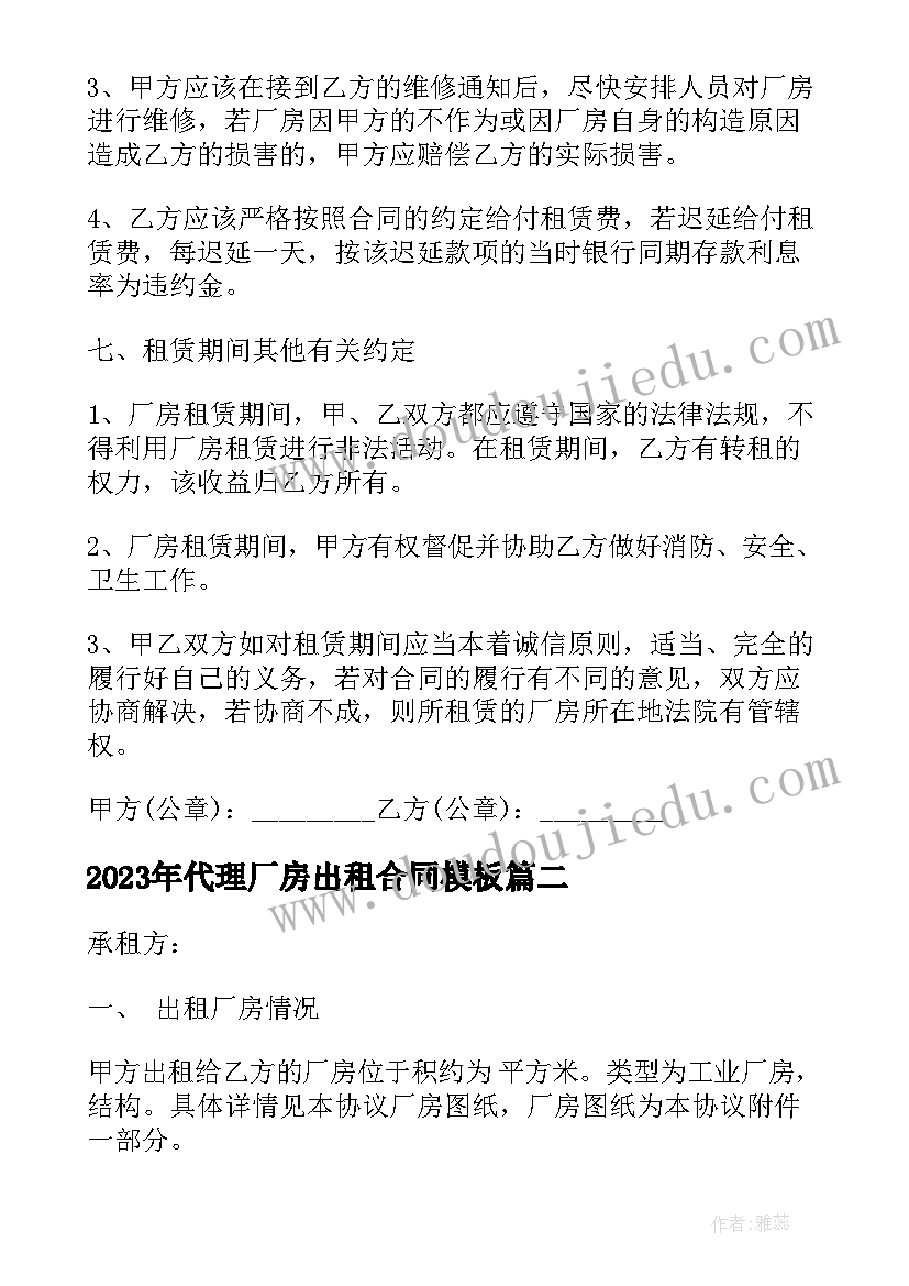 最新代理厂房出租合同(大全6篇)