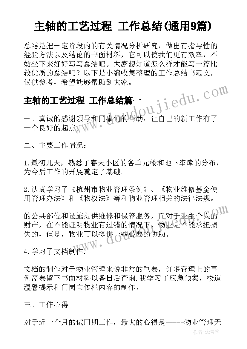 主轴的工艺过程 工作总结(通用9篇)