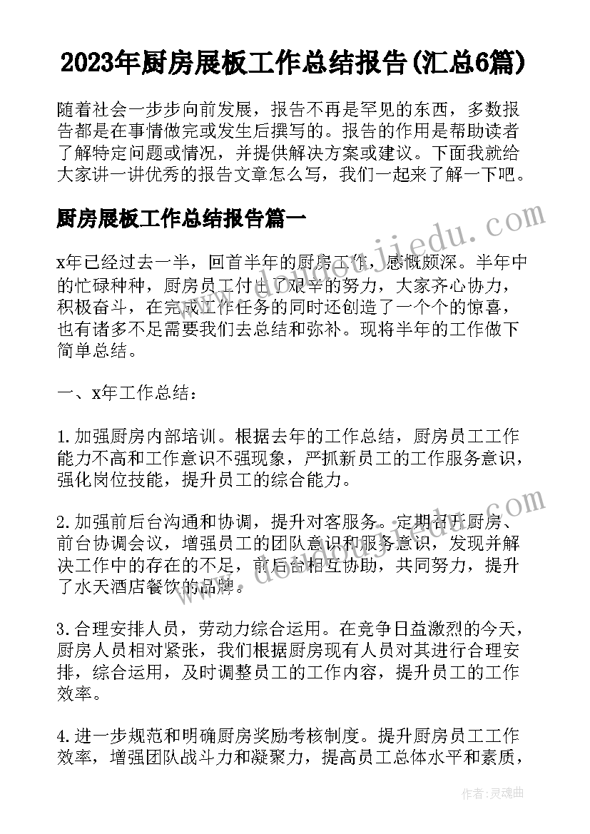 2023年厨房展板工作总结报告(汇总6篇)