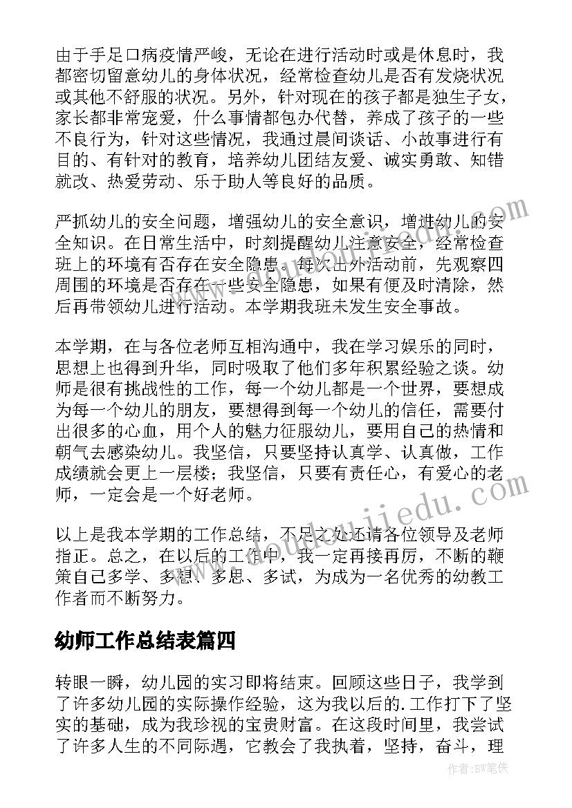 2023年幼师工作总结表(通用7篇)