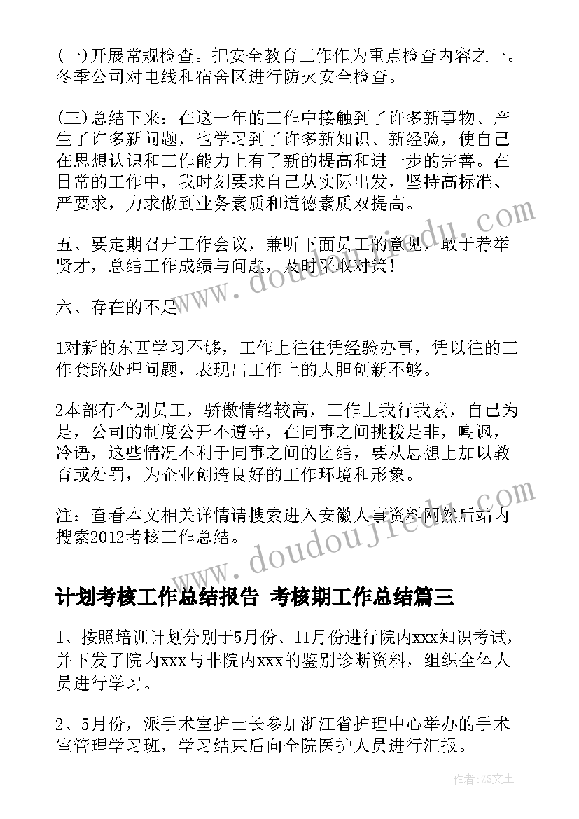 最新计划考核工作总结报告 考核期工作总结(通用9篇)