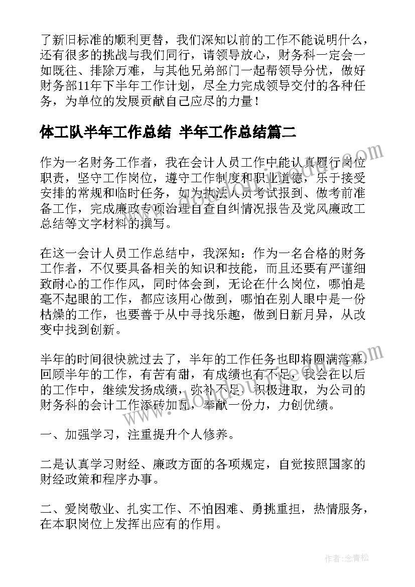 2023年体工队半年工作总结 半年工作总结(精选9篇)