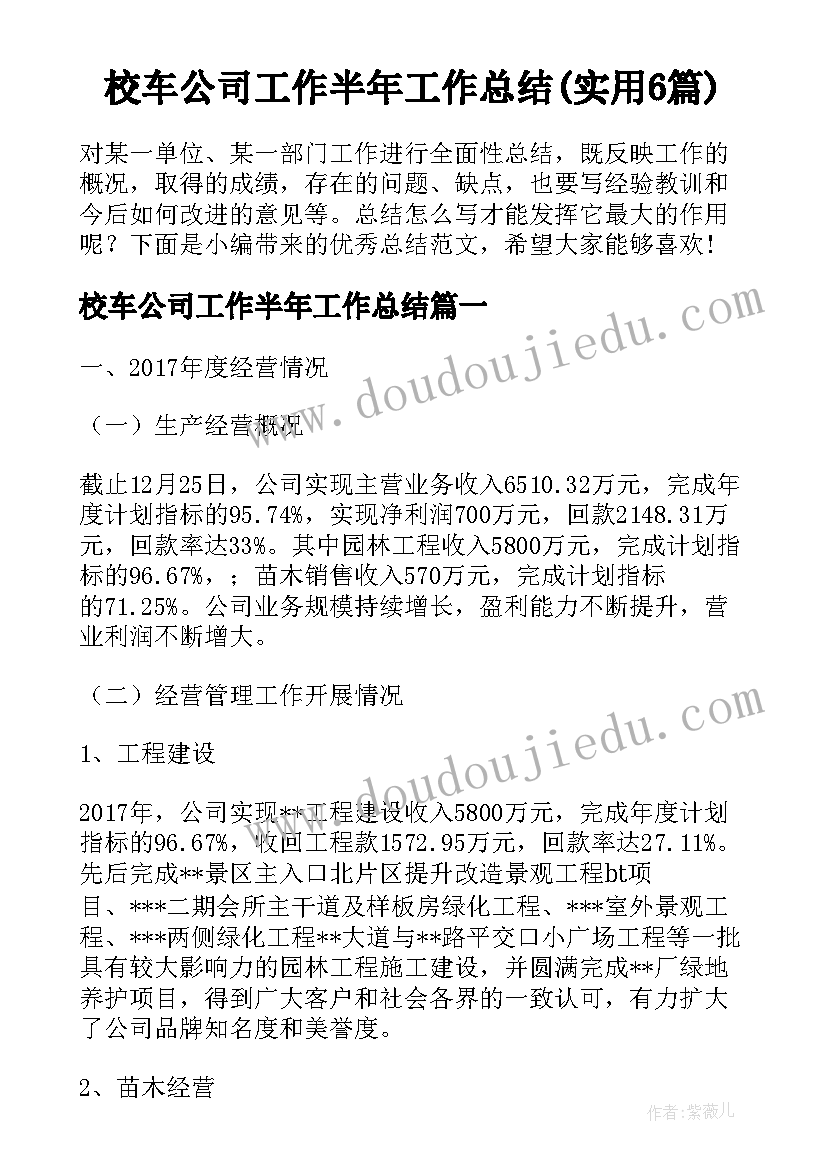 校车公司工作半年工作总结(实用6篇)