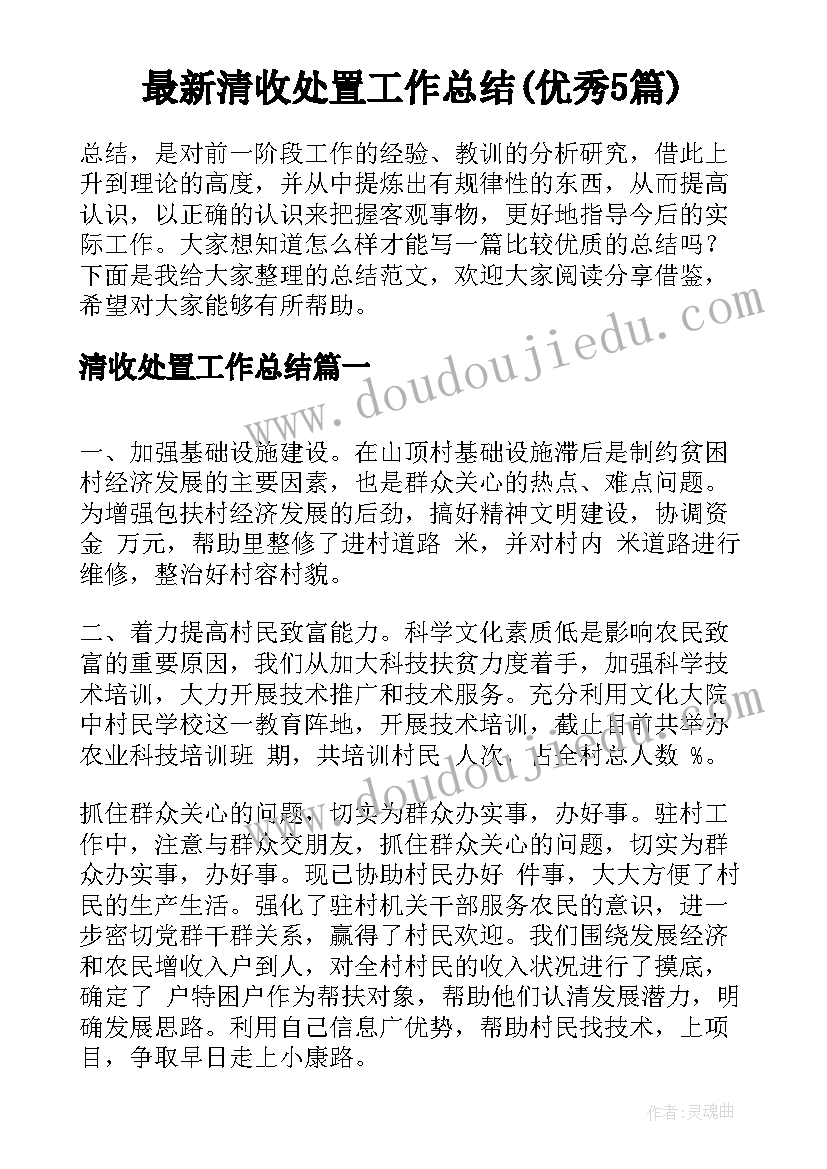 最新清收处置工作总结(优秀5篇)