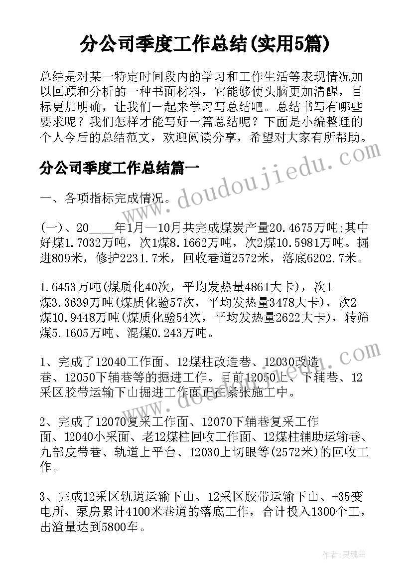 分公司季度工作总结(实用5篇)