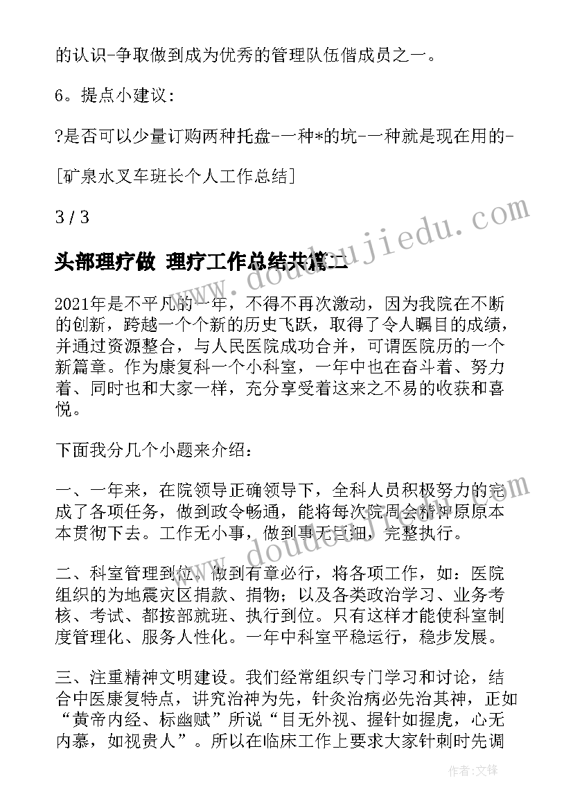 头部理疗做 理疗工作总结共(汇总5篇)