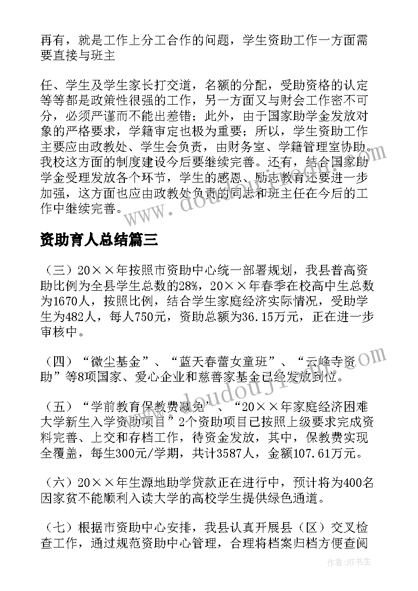 最新资助育人总结(优质8篇)