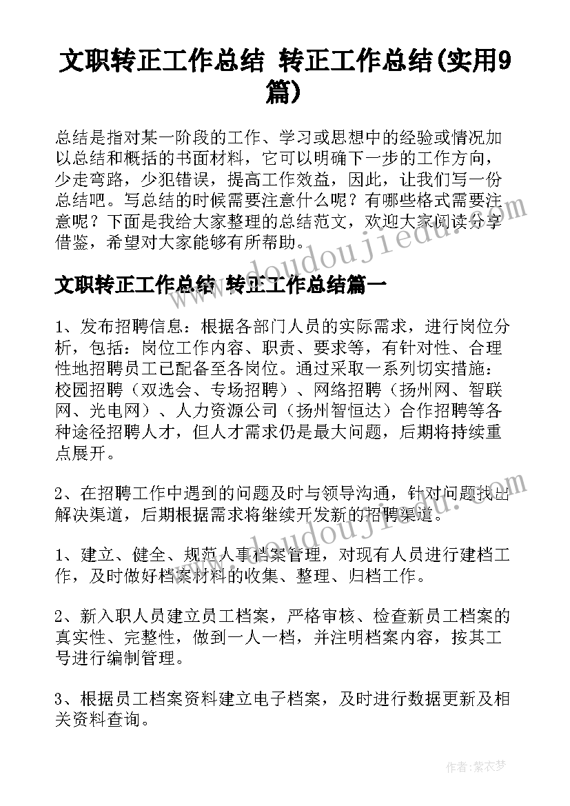 文职转正工作总结 转正工作总结(实用9篇)