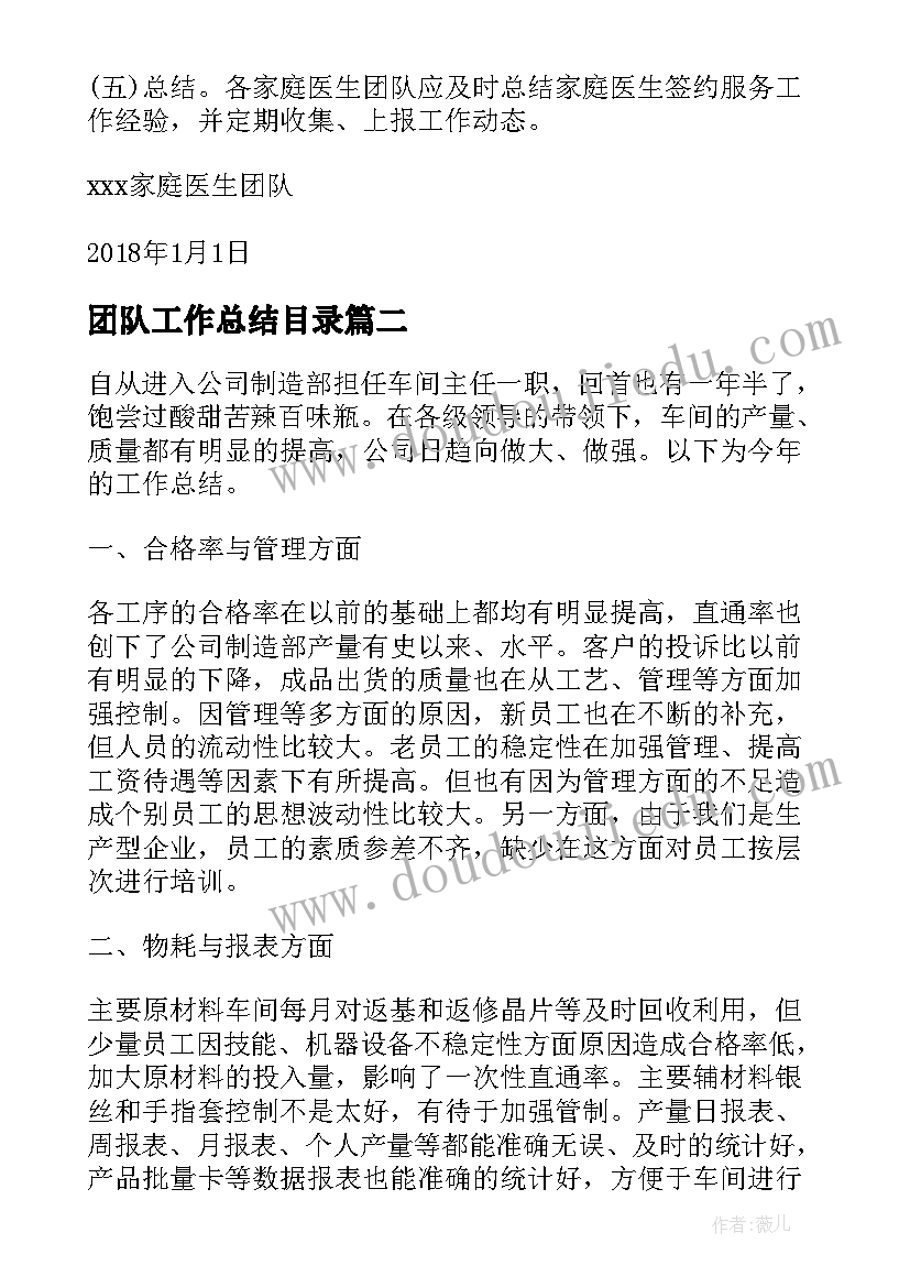 团队工作总结目录(汇总6篇)