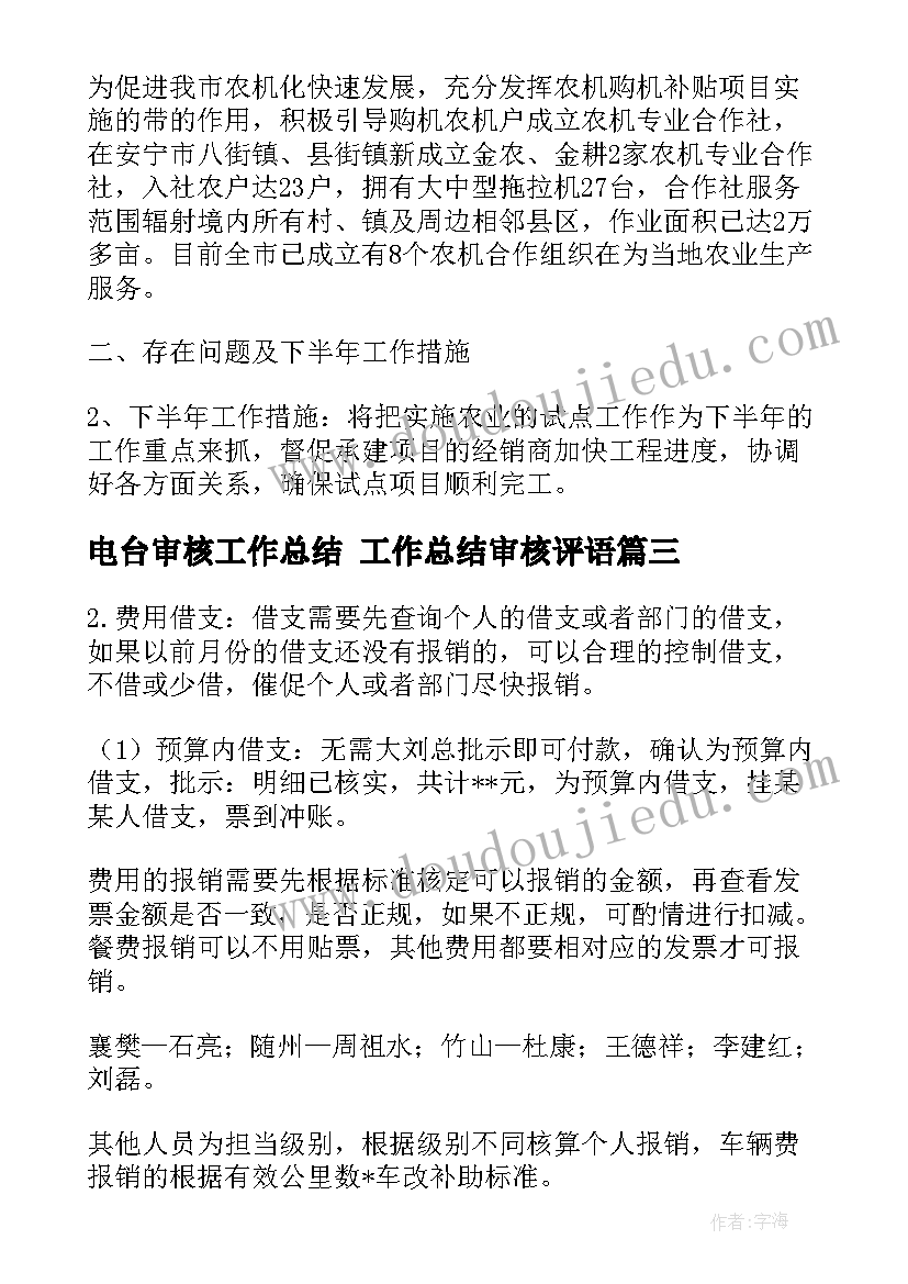 最新电台审核工作总结 工作总结审核评语(精选9篇)