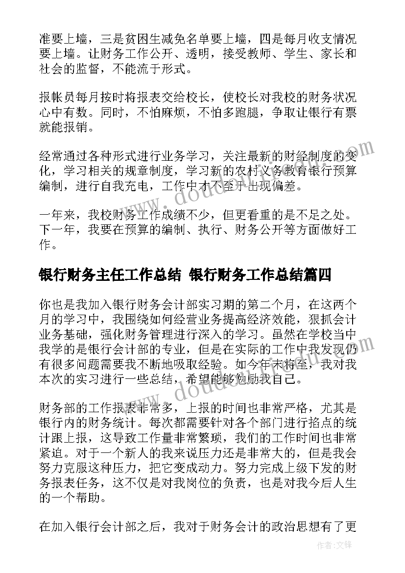 银行财务主任工作总结 银行财务工作总结(优质6篇)