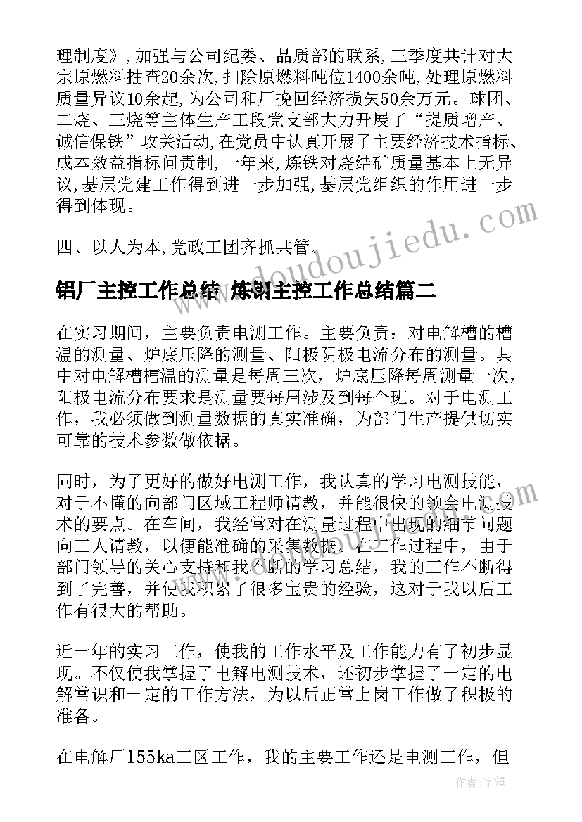 2023年铝厂主控工作总结 炼钢主控工作总结(精选5篇)