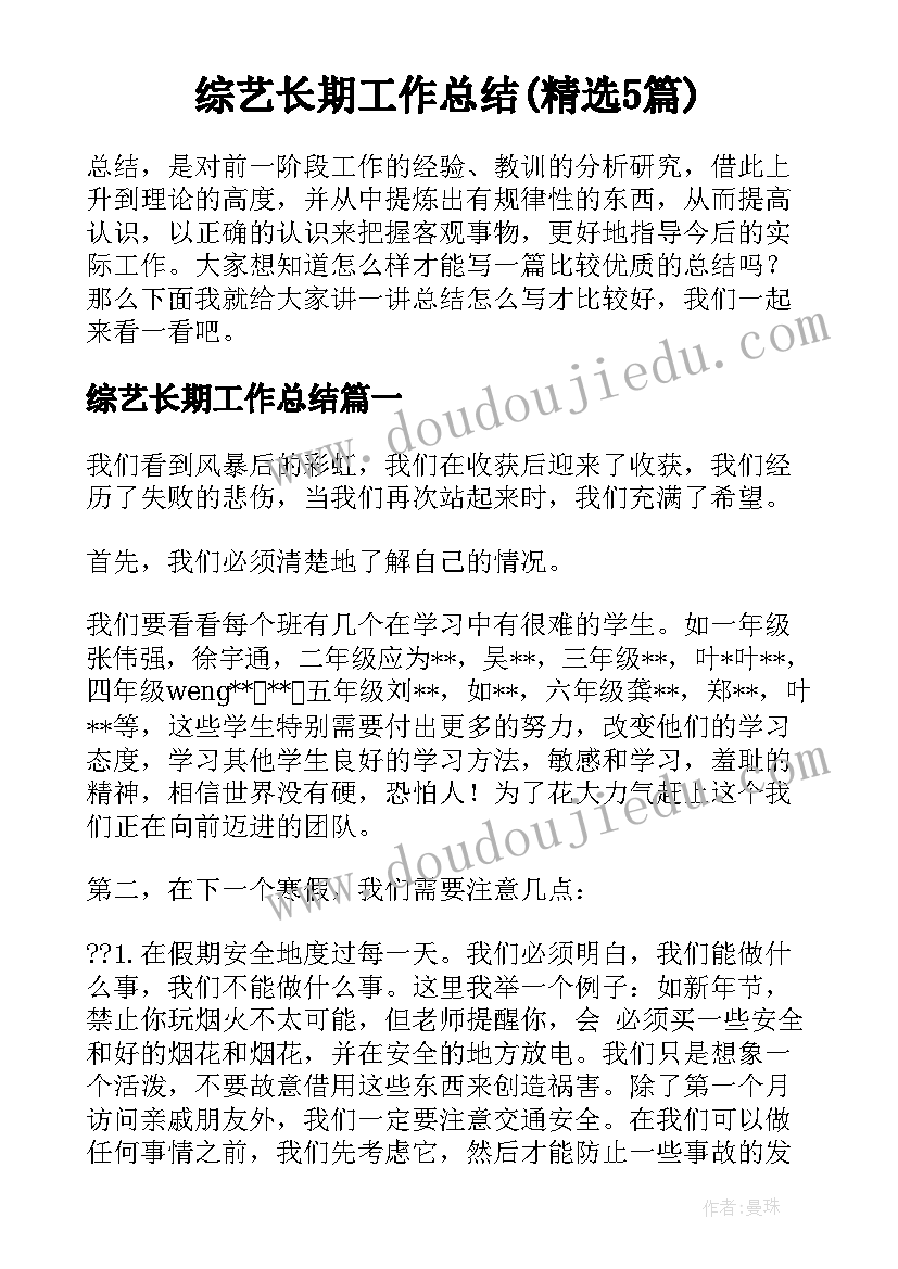 综艺长期工作总结(精选5篇)