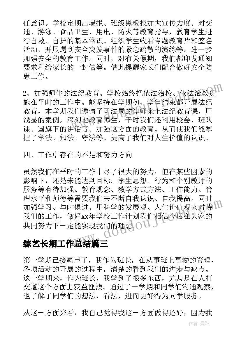 综艺长期工作总结(精选5篇)