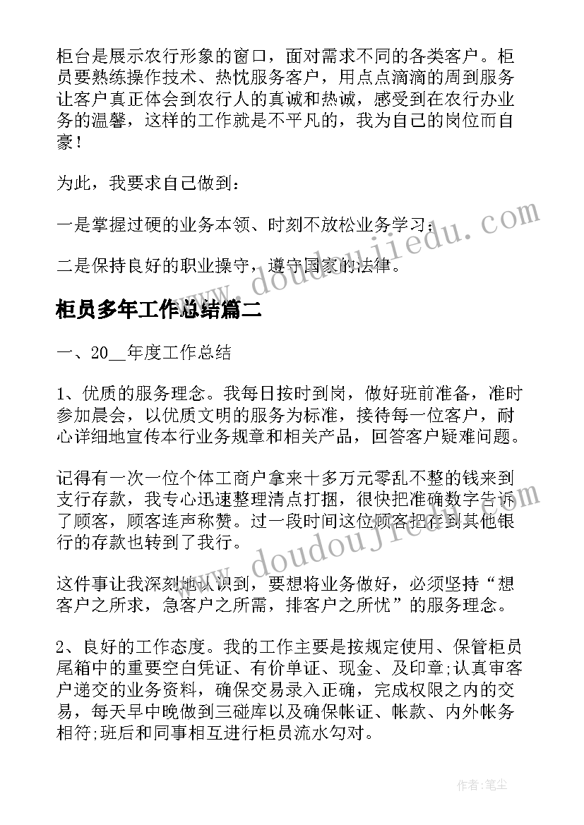 2023年柜员多年工作总结(精选9篇)