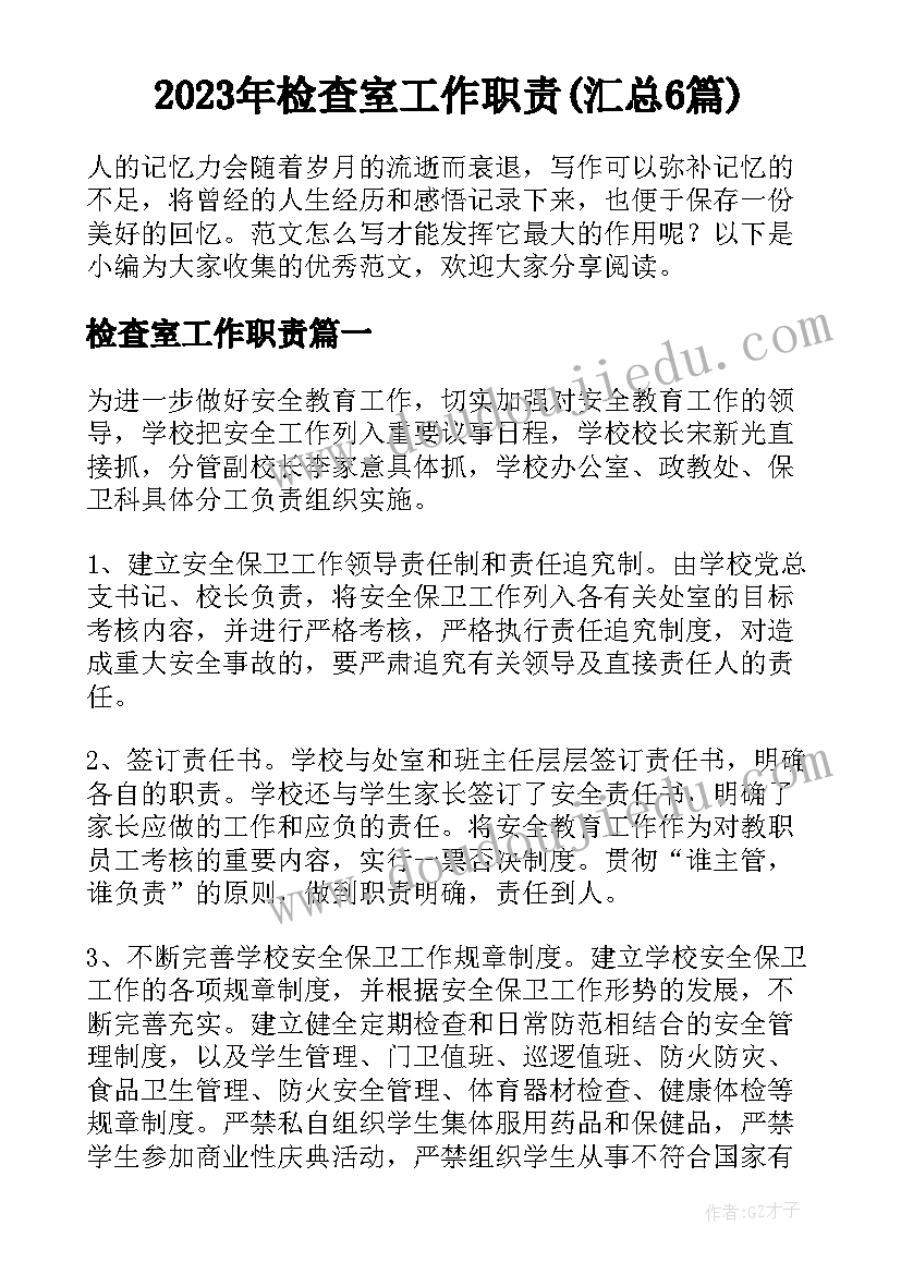 2023年检查室工作职责(汇总6篇)