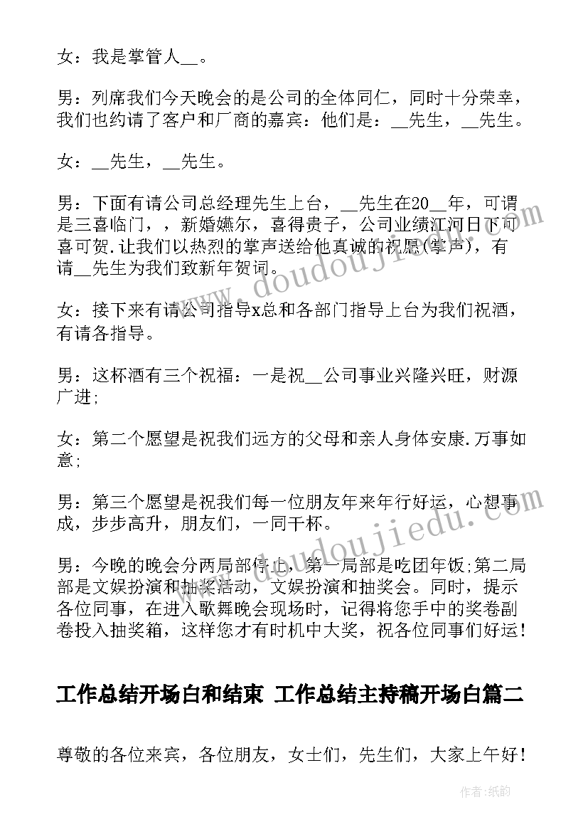 2023年工作总结开场白和结束 工作总结主持稿开场白(优质9篇)