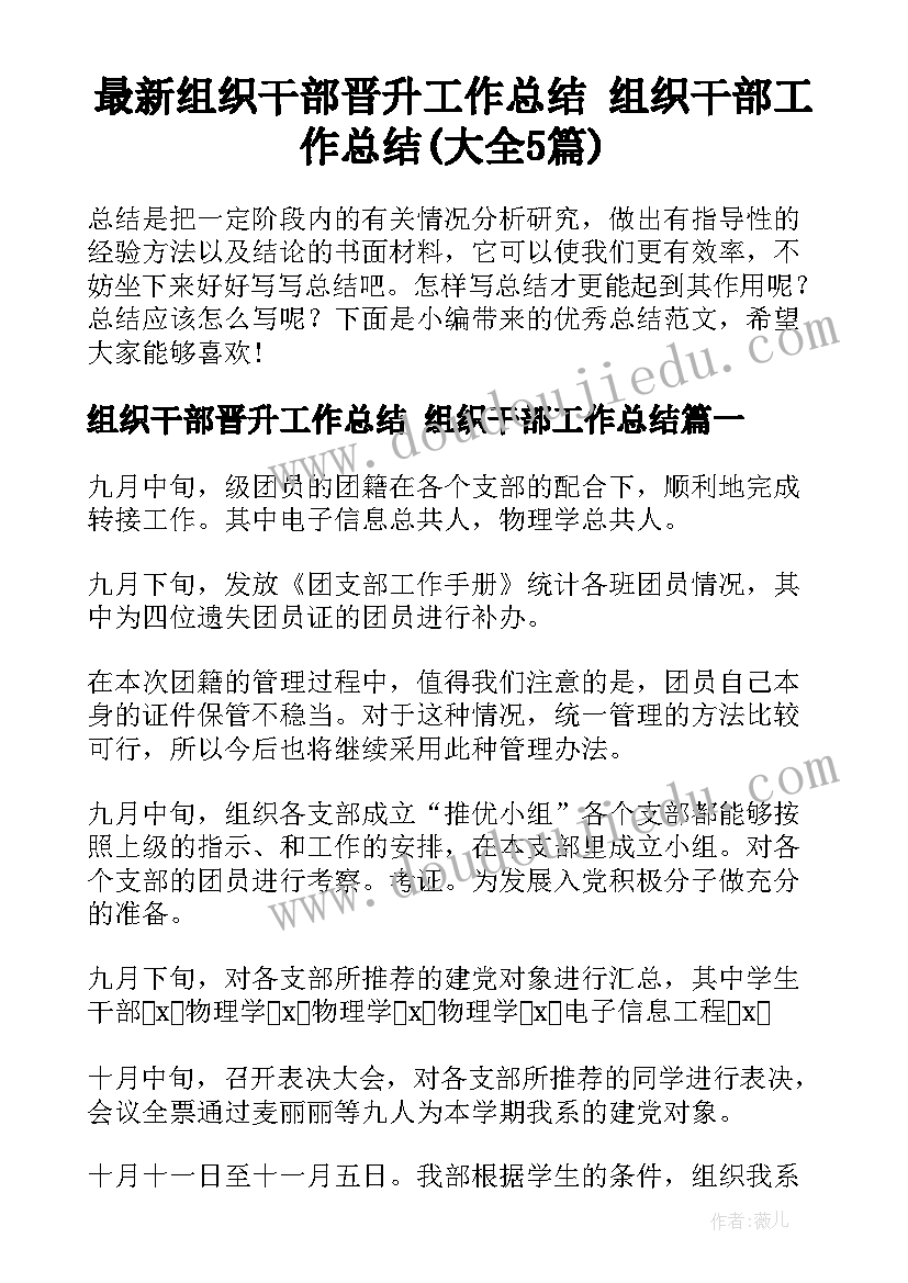 最新组织干部晋升工作总结 组织干部工作总结(大全5篇)