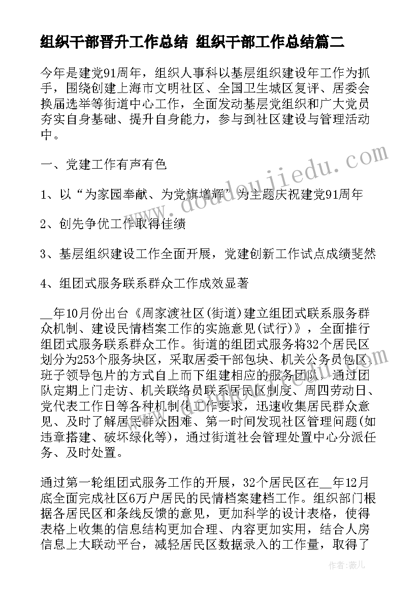 最新组织干部晋升工作总结 组织干部工作总结(大全5篇)