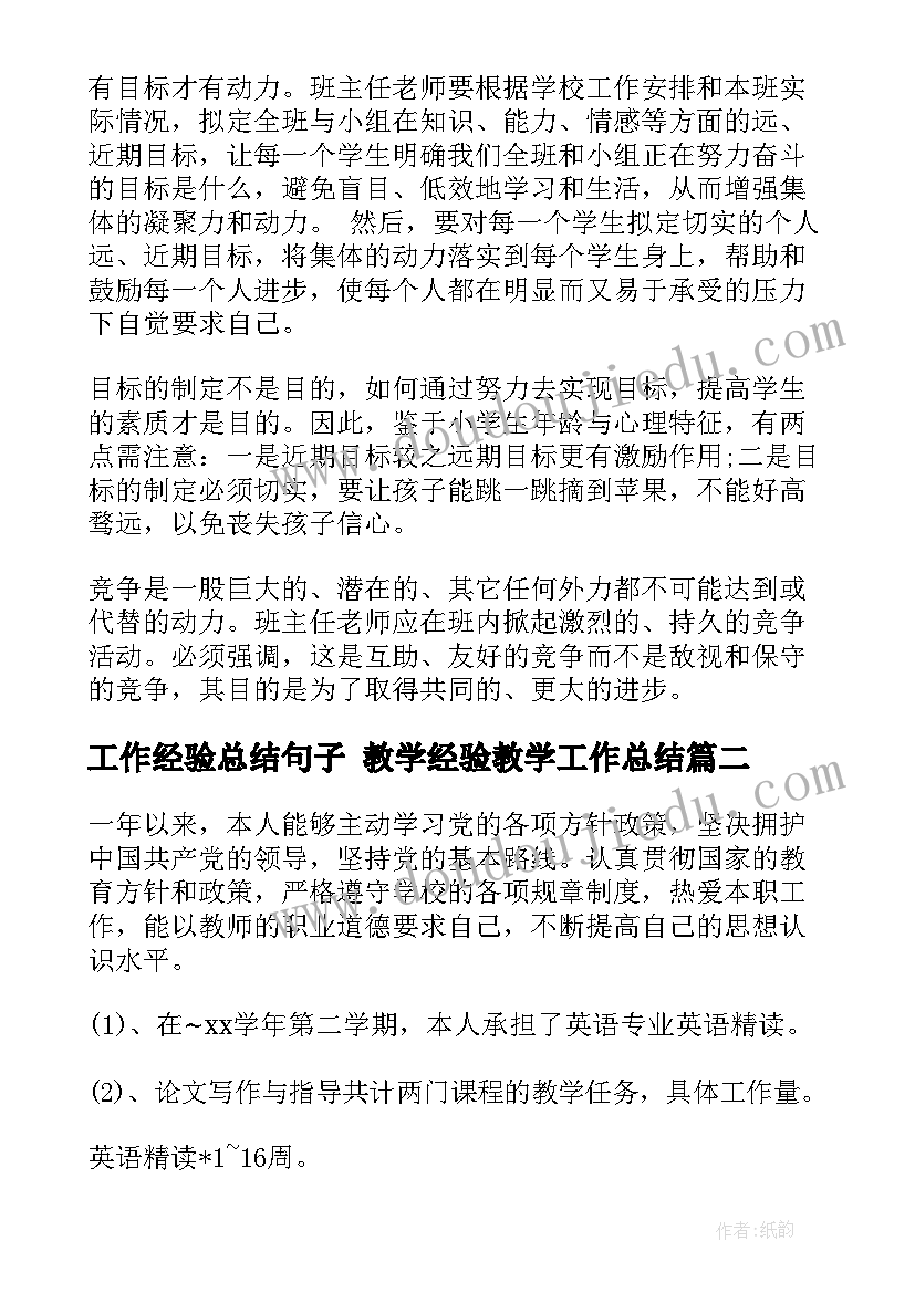 2023年工作经验总结句子 教学经验教学工作总结(模板7篇)