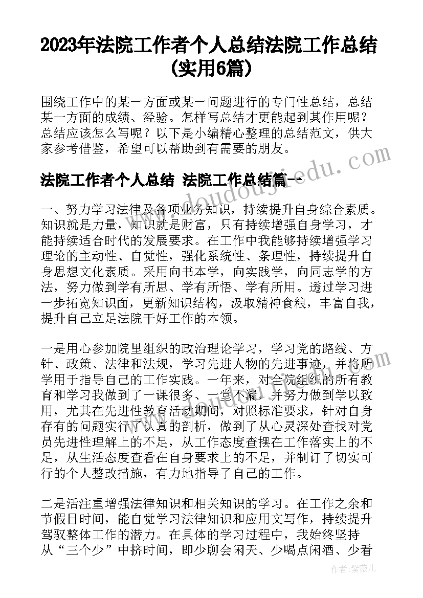 2023年法院工作者个人总结 法院工作总结(实用6篇)