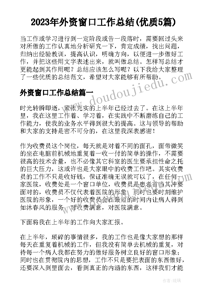 2023年外资窗口工作总结(优质5篇)