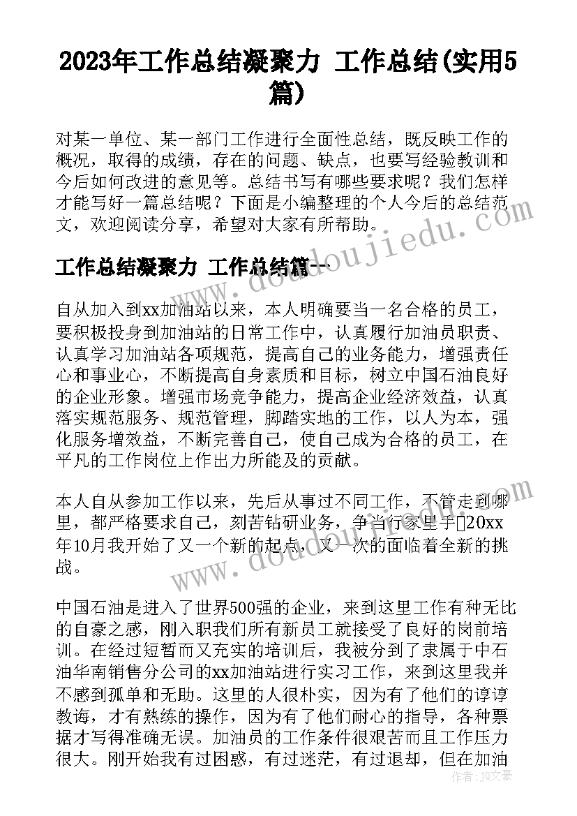 2023年工作总结凝聚力 工作总结(实用5篇)