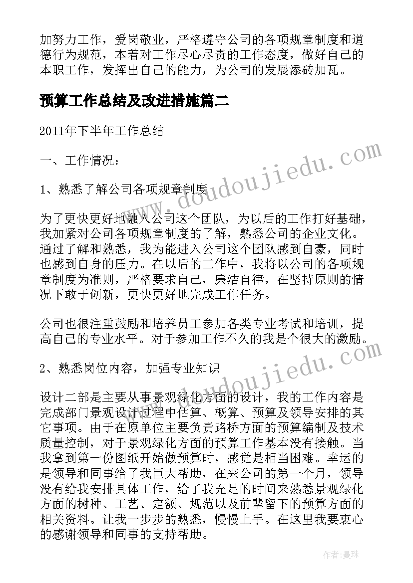 2023年预算工作总结及改进措施(实用6篇)