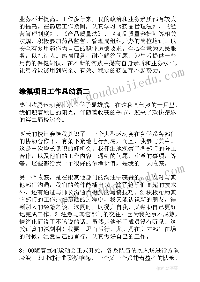 涂氟项目工作总结(实用9篇)