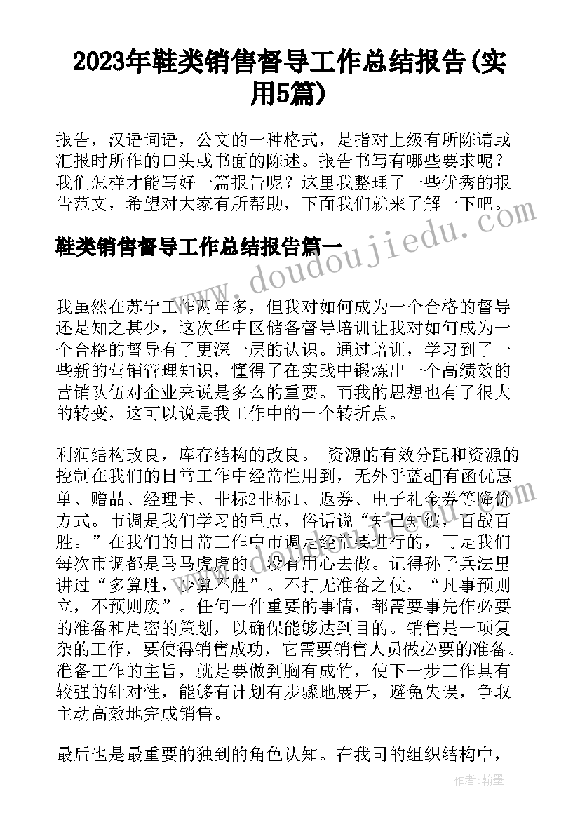 2023年鞋类销售督导工作总结报告(实用5篇)