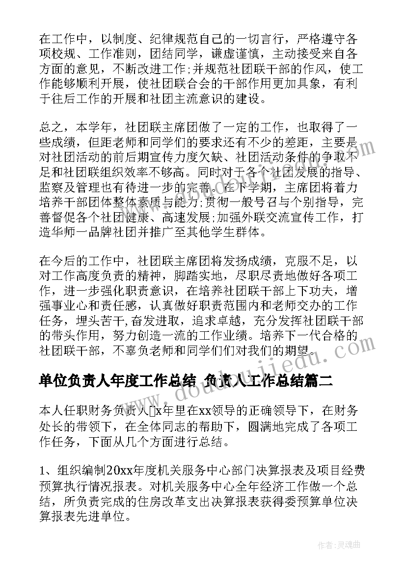 最新单位负责人年度工作总结 负责人工作总结(模板10篇)