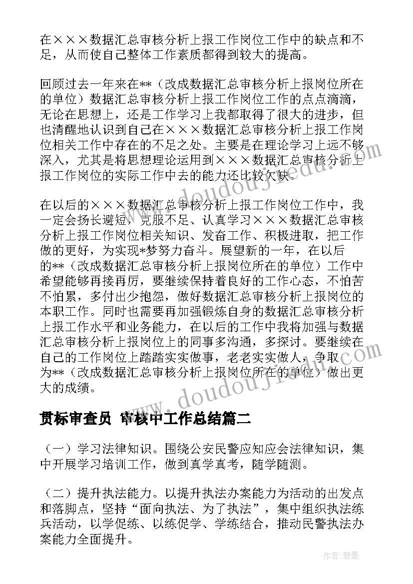 最新贯标审查员 审核中工作总结(汇总10篇)