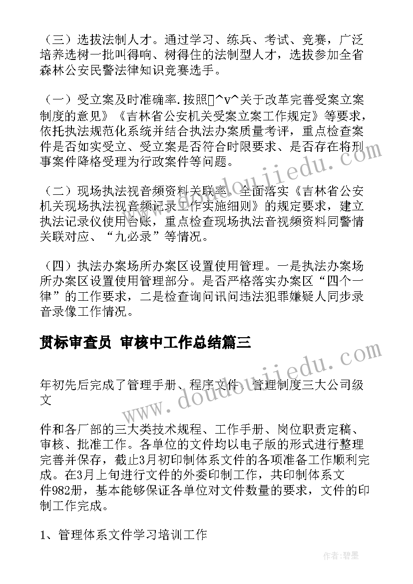 最新贯标审查员 审核中工作总结(汇总10篇)